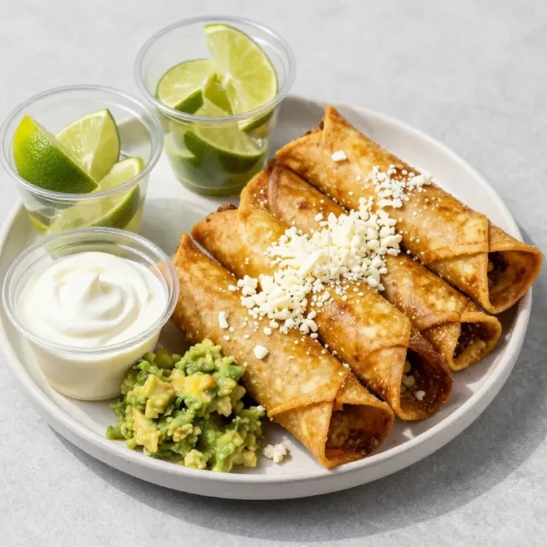 Plato de flautas ahogadas cubiertas de salsa roja y acompañadas de guarniciones.